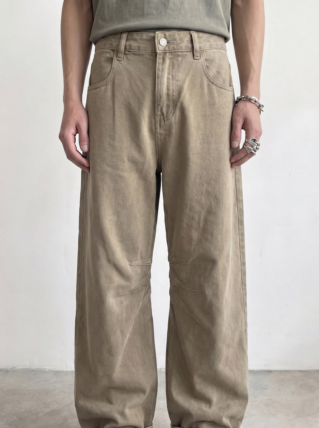 Washed Canvas Snap Ankle Wide-Leg Pant