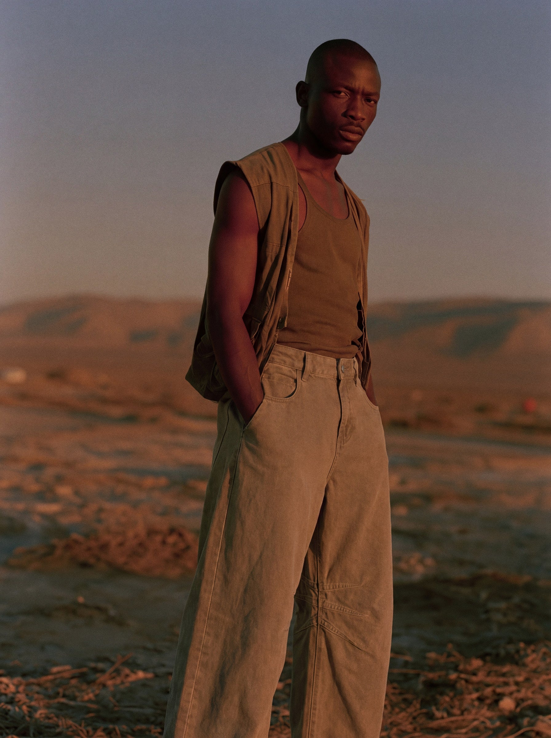 Washed Canvas Snap Ankle Wide-Leg Pant