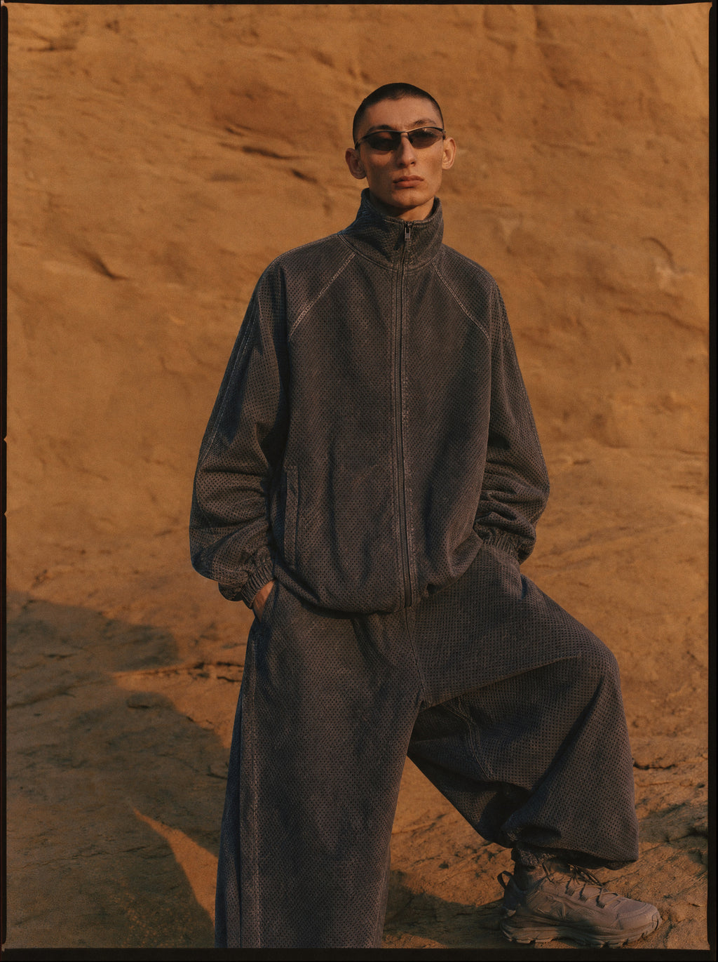 mesh track wide-leg pant