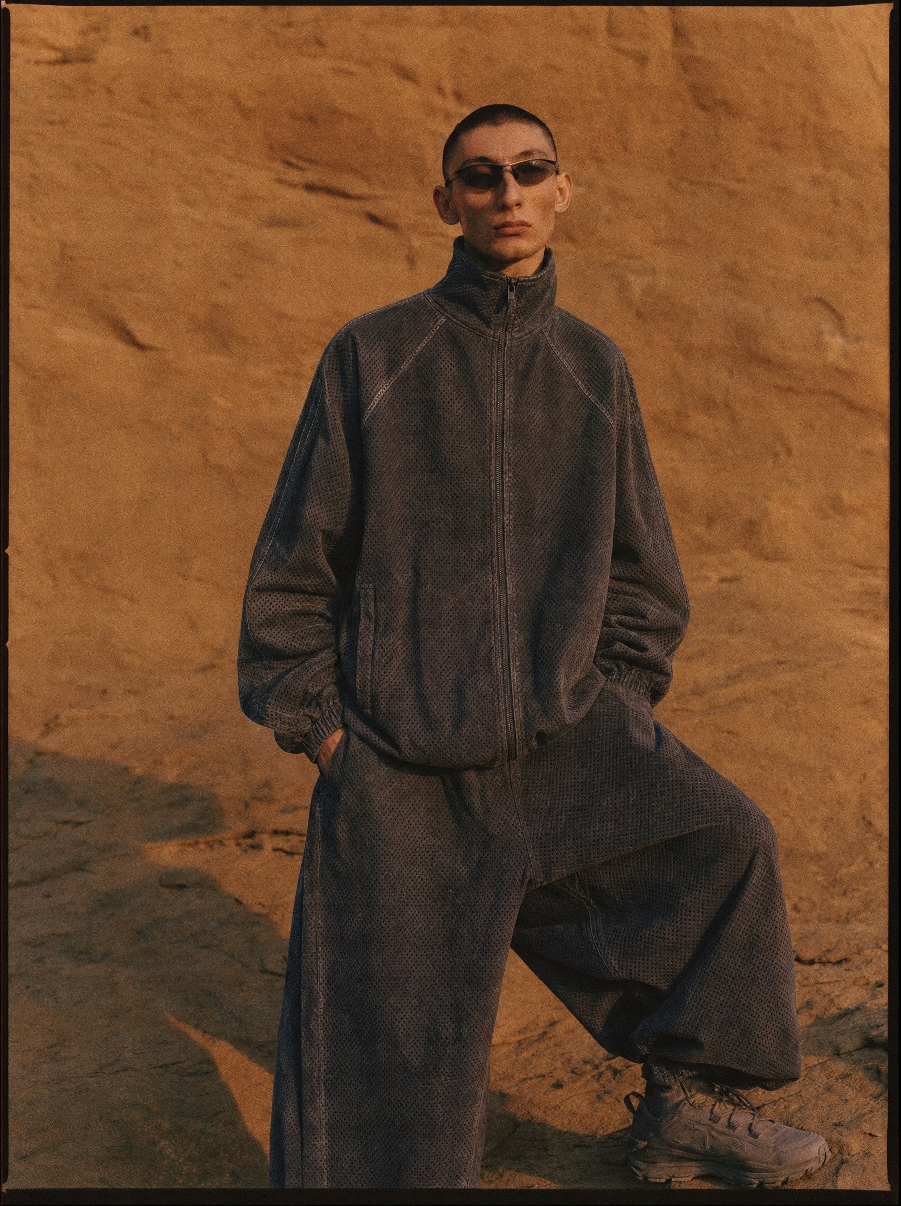 mesh track wide-leg pant