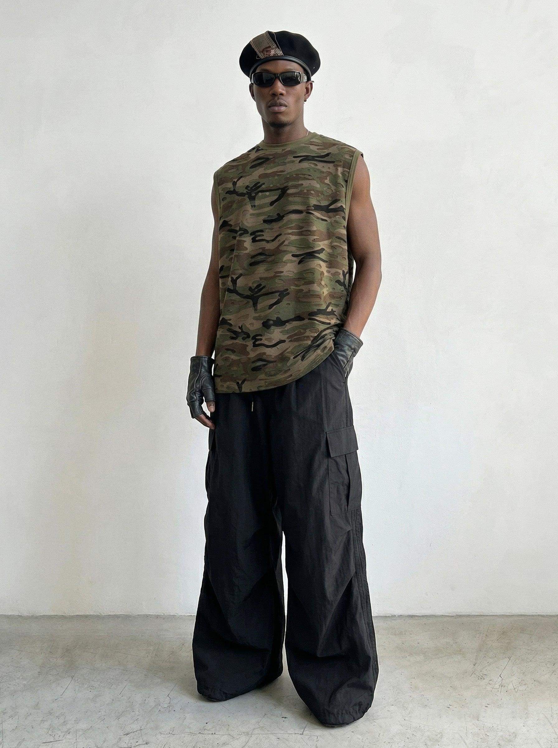 Black 8-Pocket Nylon Cargo Pant