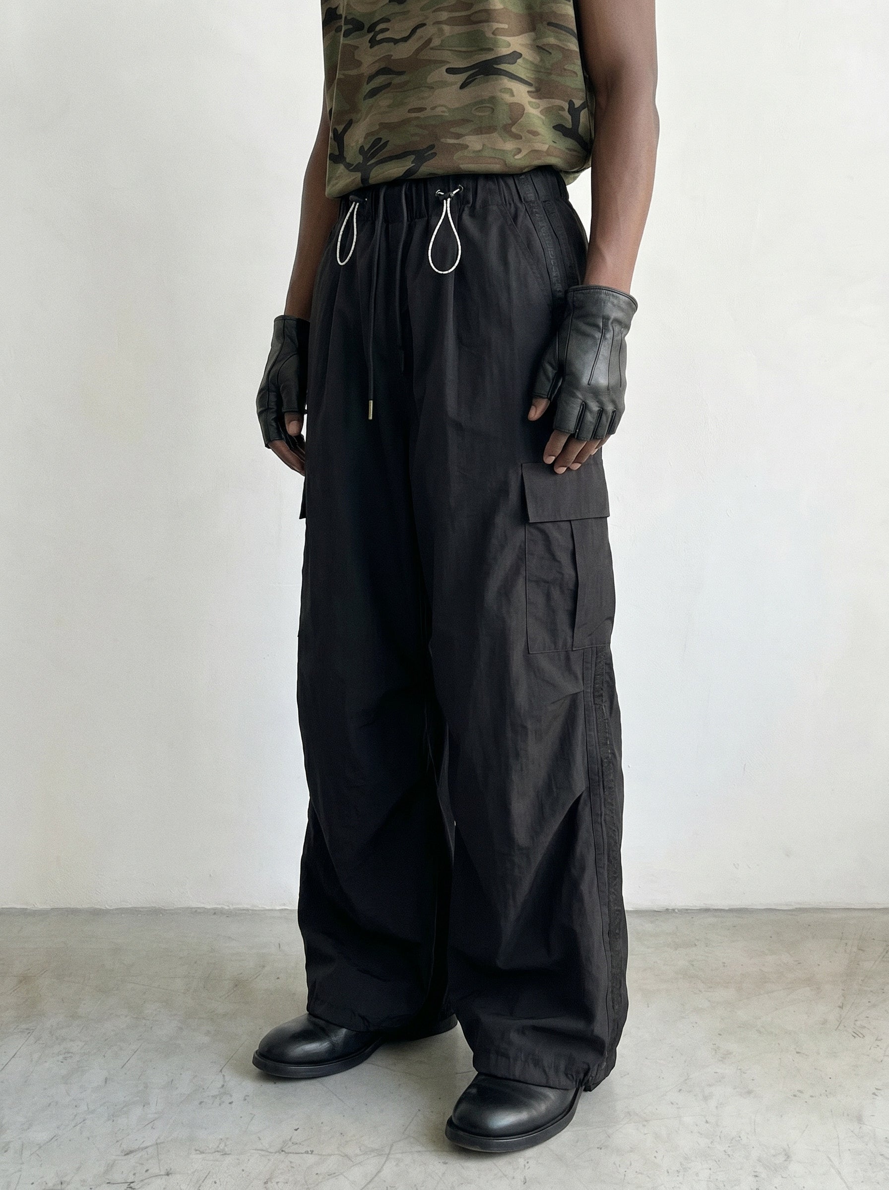 Black 8-Pocket Nylon Cargo Pant