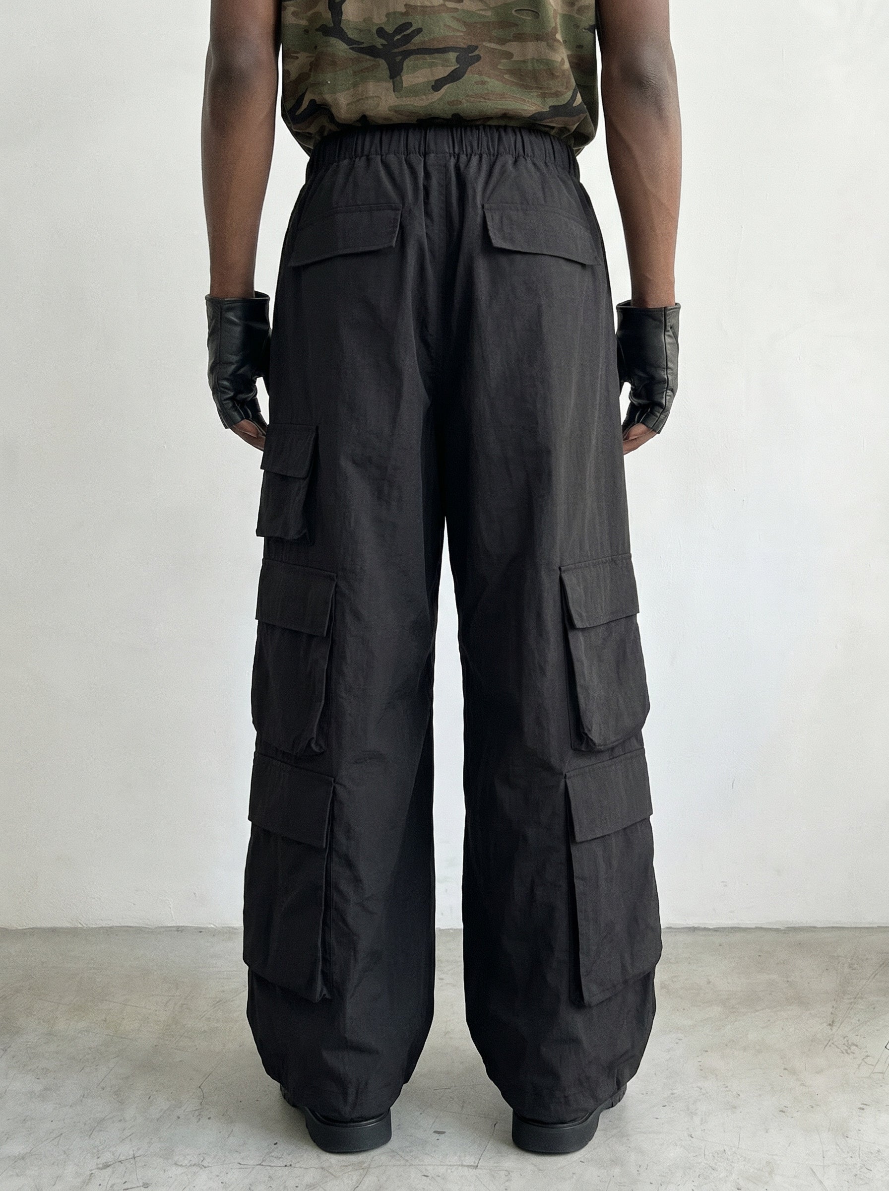 Black 8-Pocket Nylon Cargo Pant
