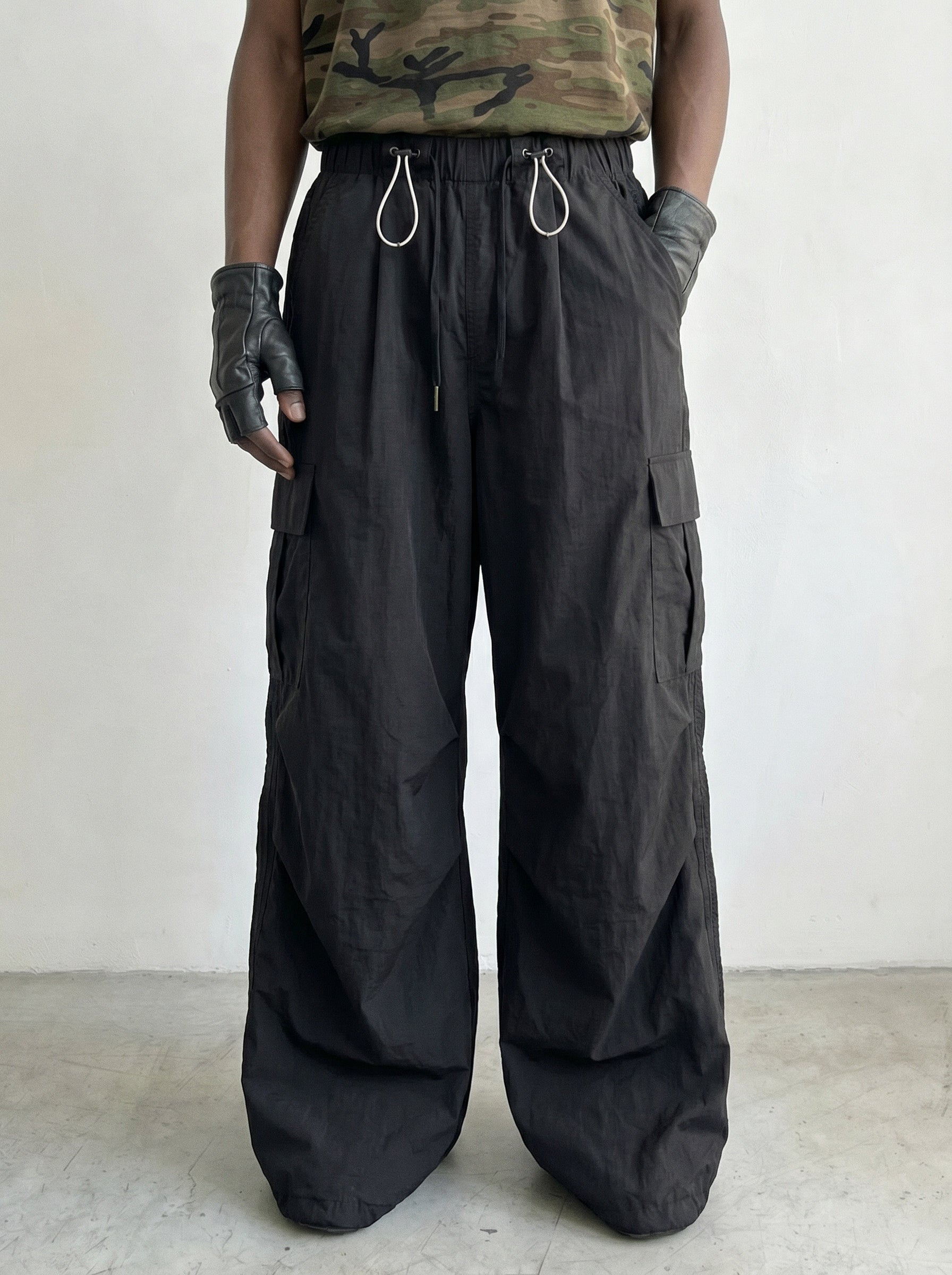 Black 8-Pocket Nylon Cargo Pant
