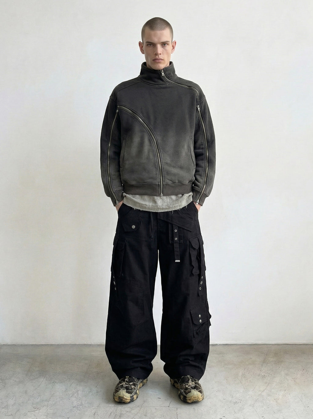 Washed Moto Zip Fleece Jacket