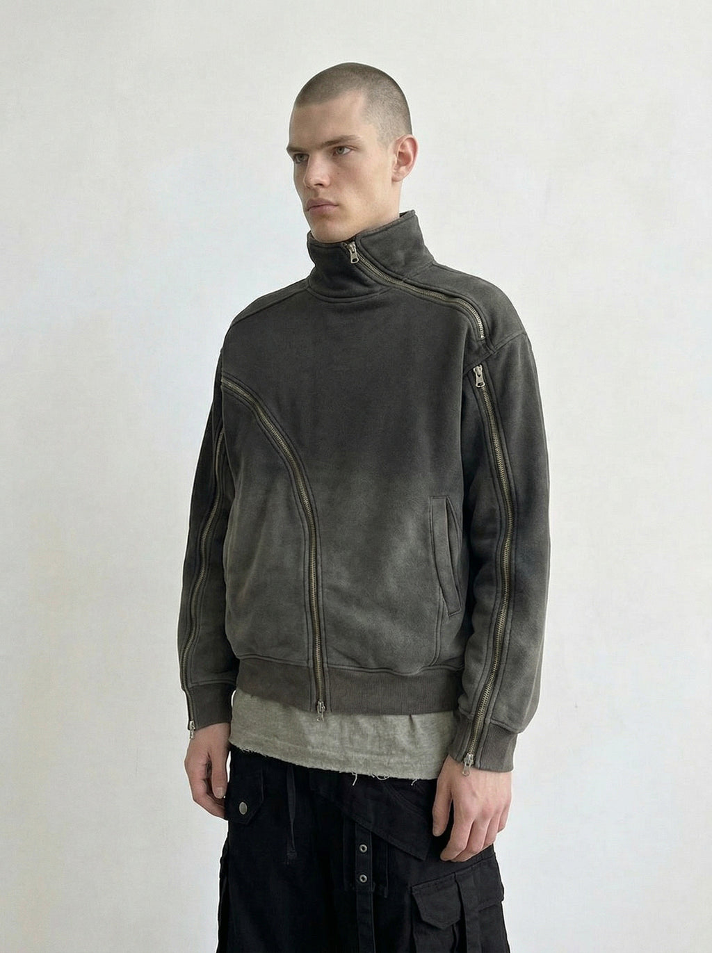 Washed Moto Zip Fleece Jacket