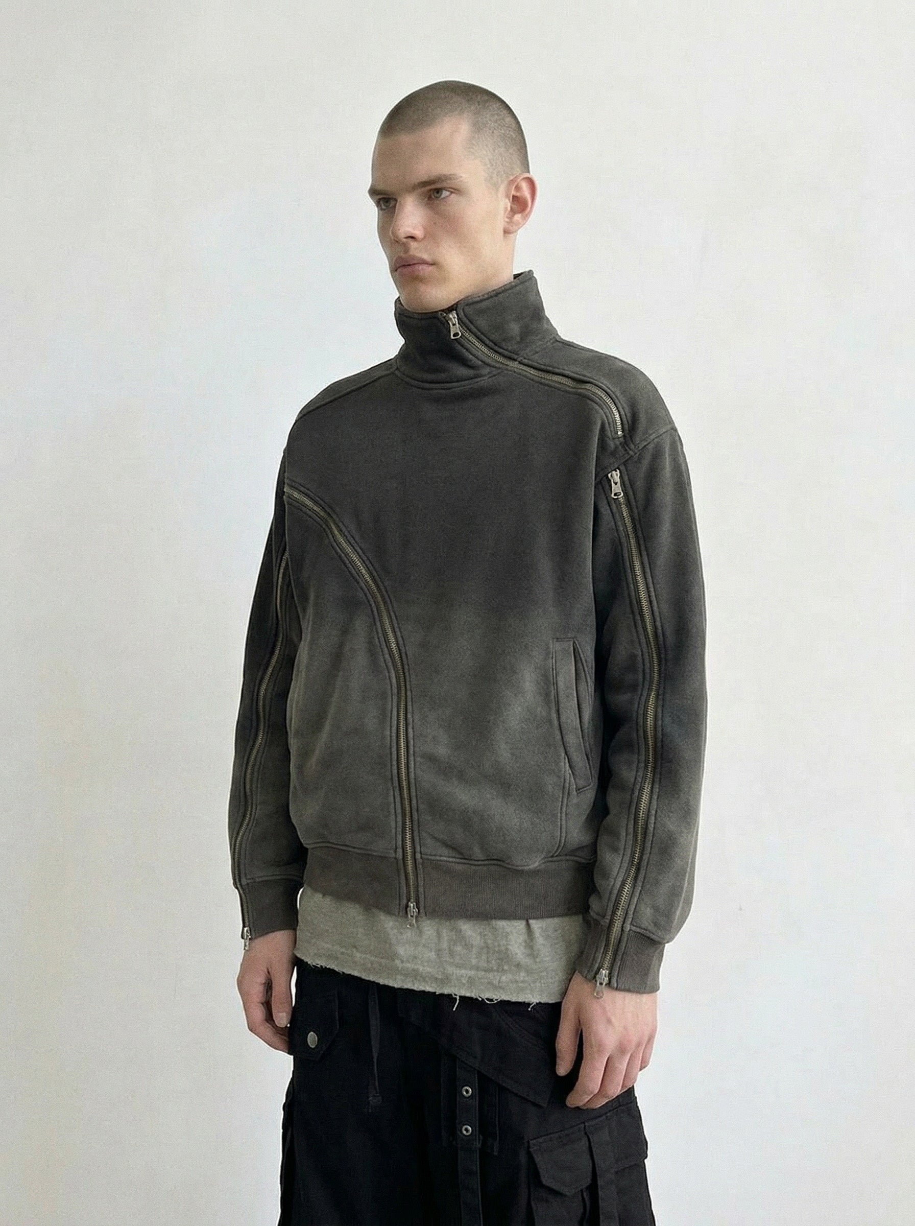 Washed Moto Zip Fleece Jacket