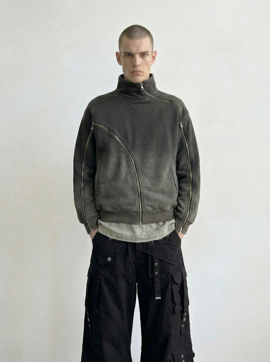 Washed Moto Zip Fleece Jacket