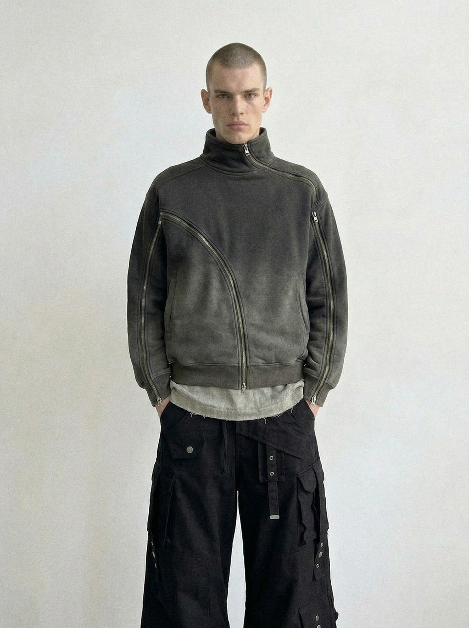 Washed Moto Zip Fleece Jacket
