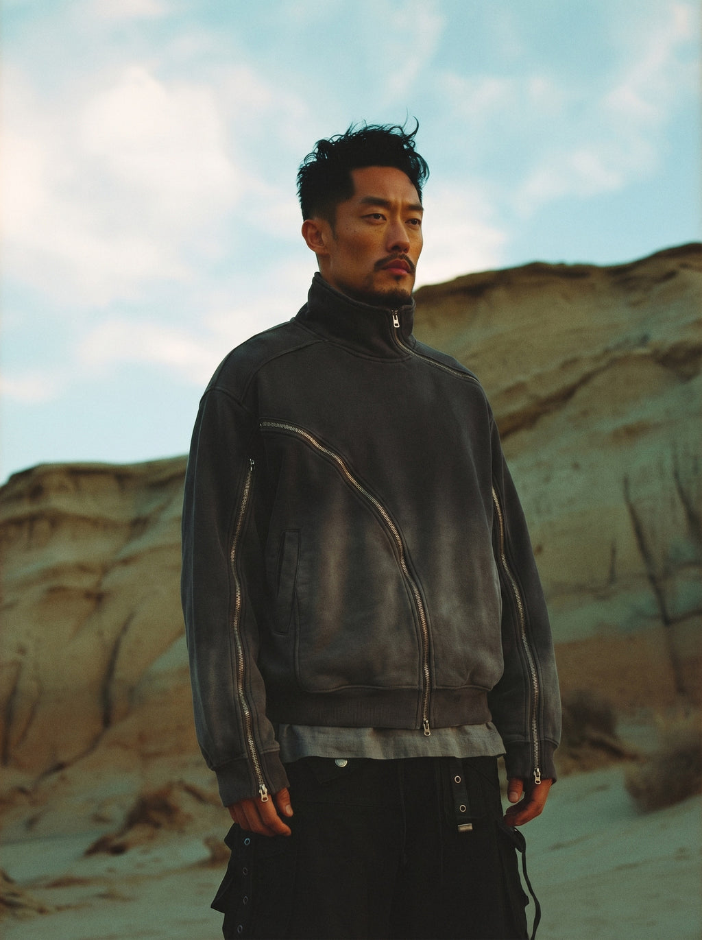 Washed Moto Zip Fleece Jacket