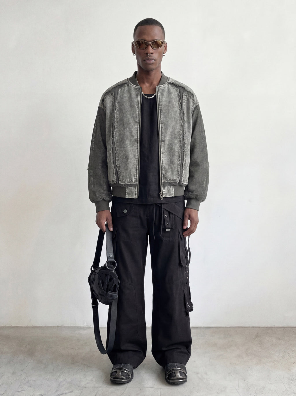 Raw Edge Patchwork Denim Bomber