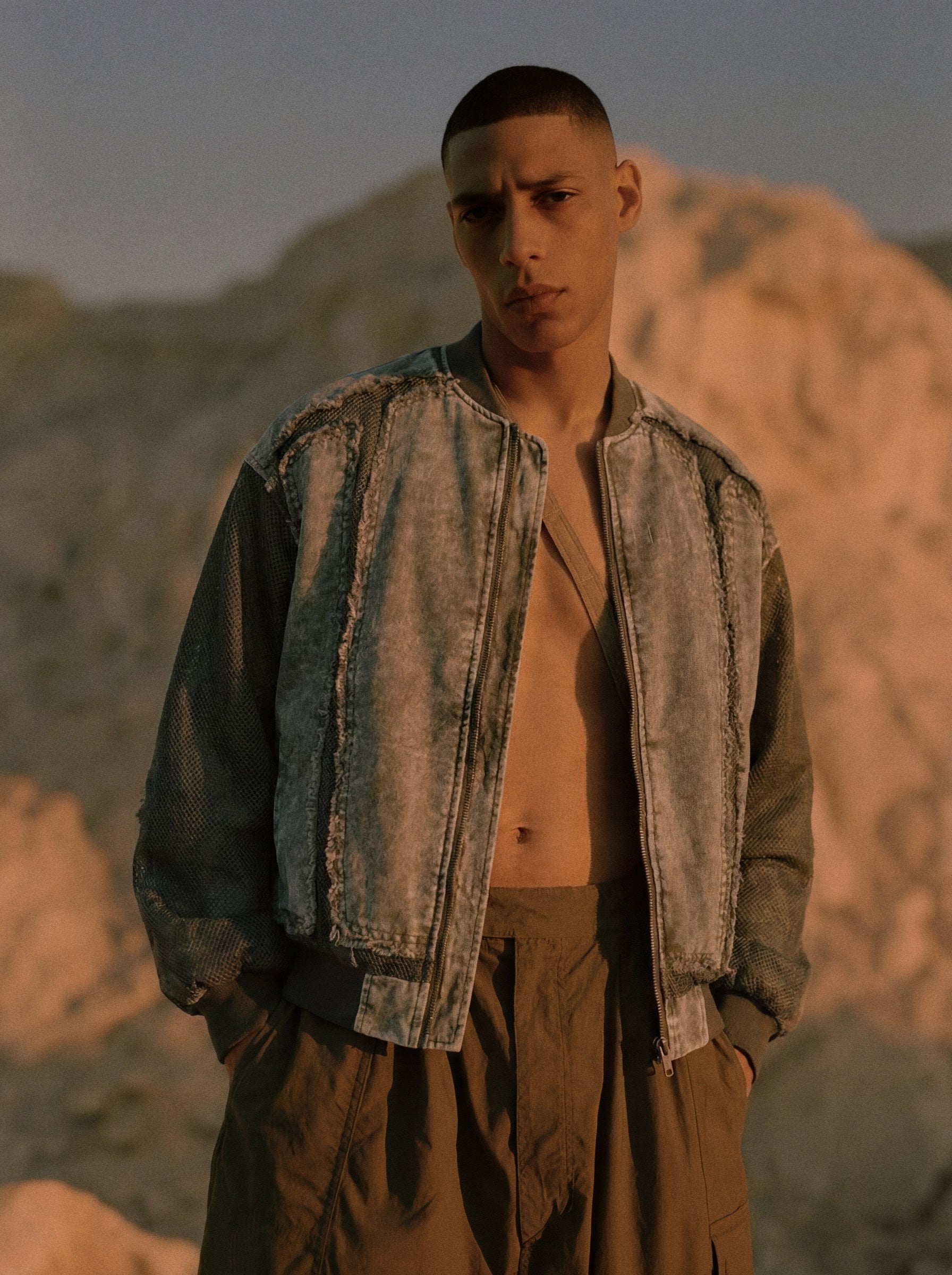 Raw Edge Patchwork Denim Bomber