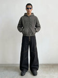 Washed Charcoal Ruched Back Zip Hoodie
