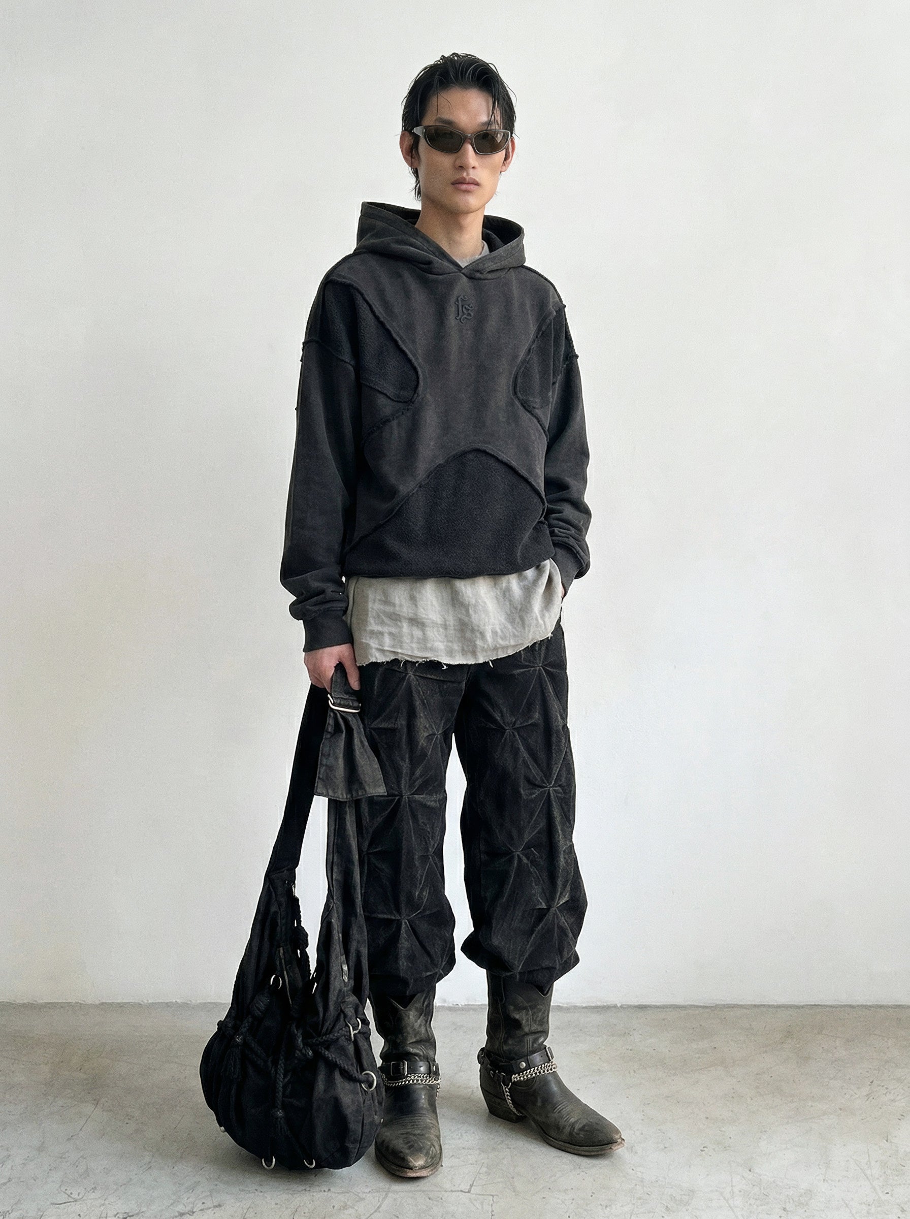Raw Edge Patchwork Appliqué Hoodie