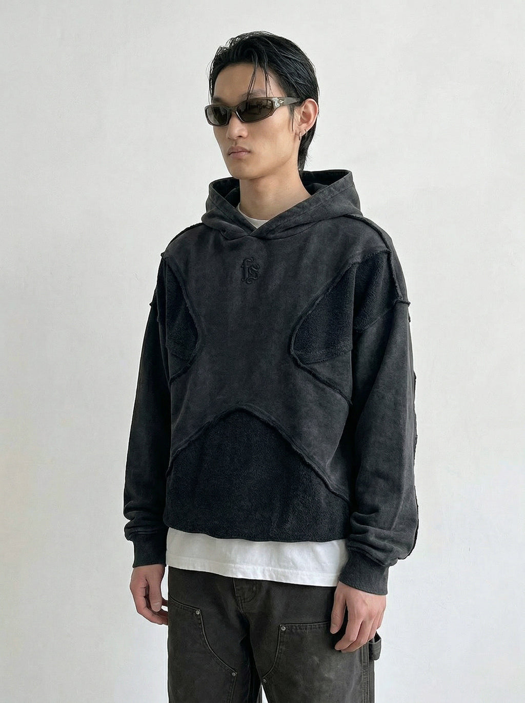 Raw Edge Patchwork Appliqué Hoodie