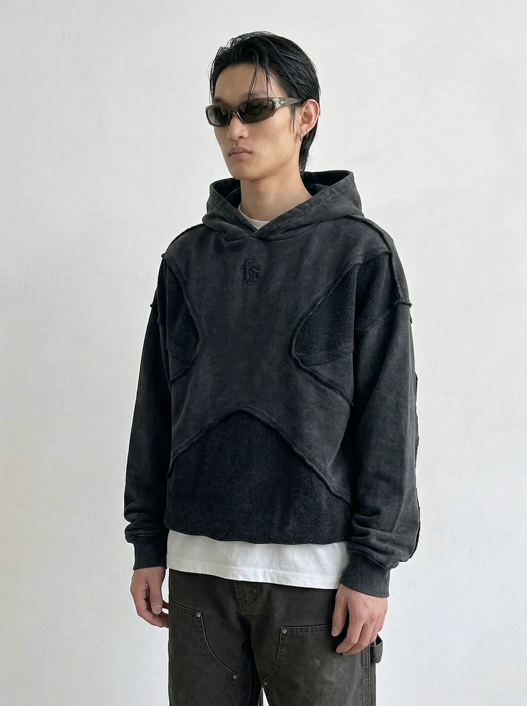 Raw Edge Patchwork Appliqué Hoodie