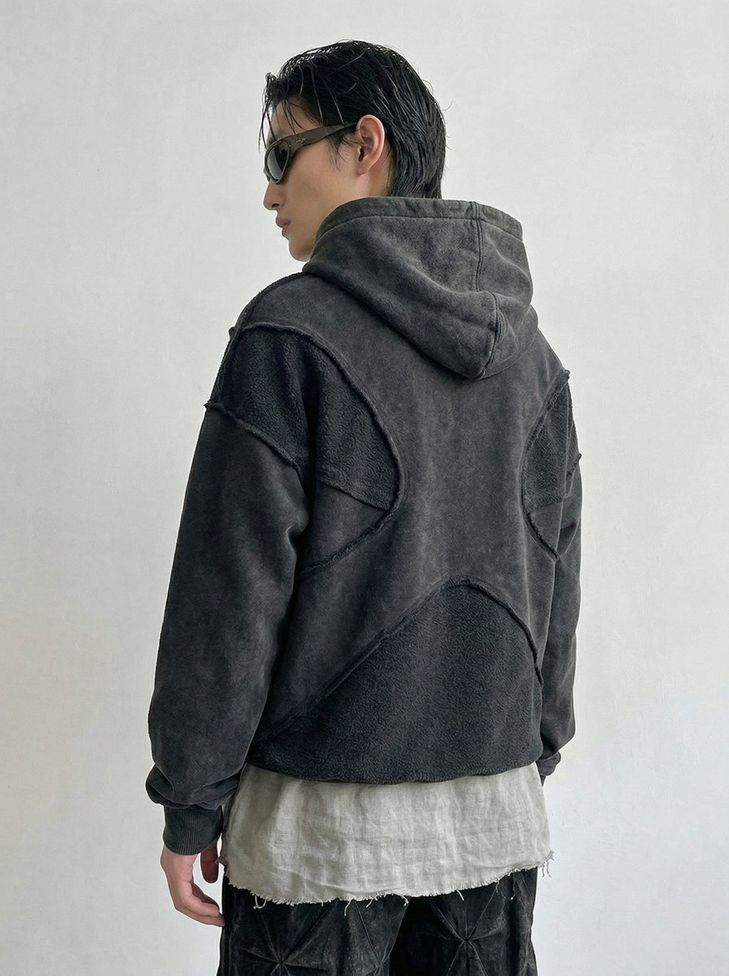 Raw Edge Patchwork Appliqué Hoodie