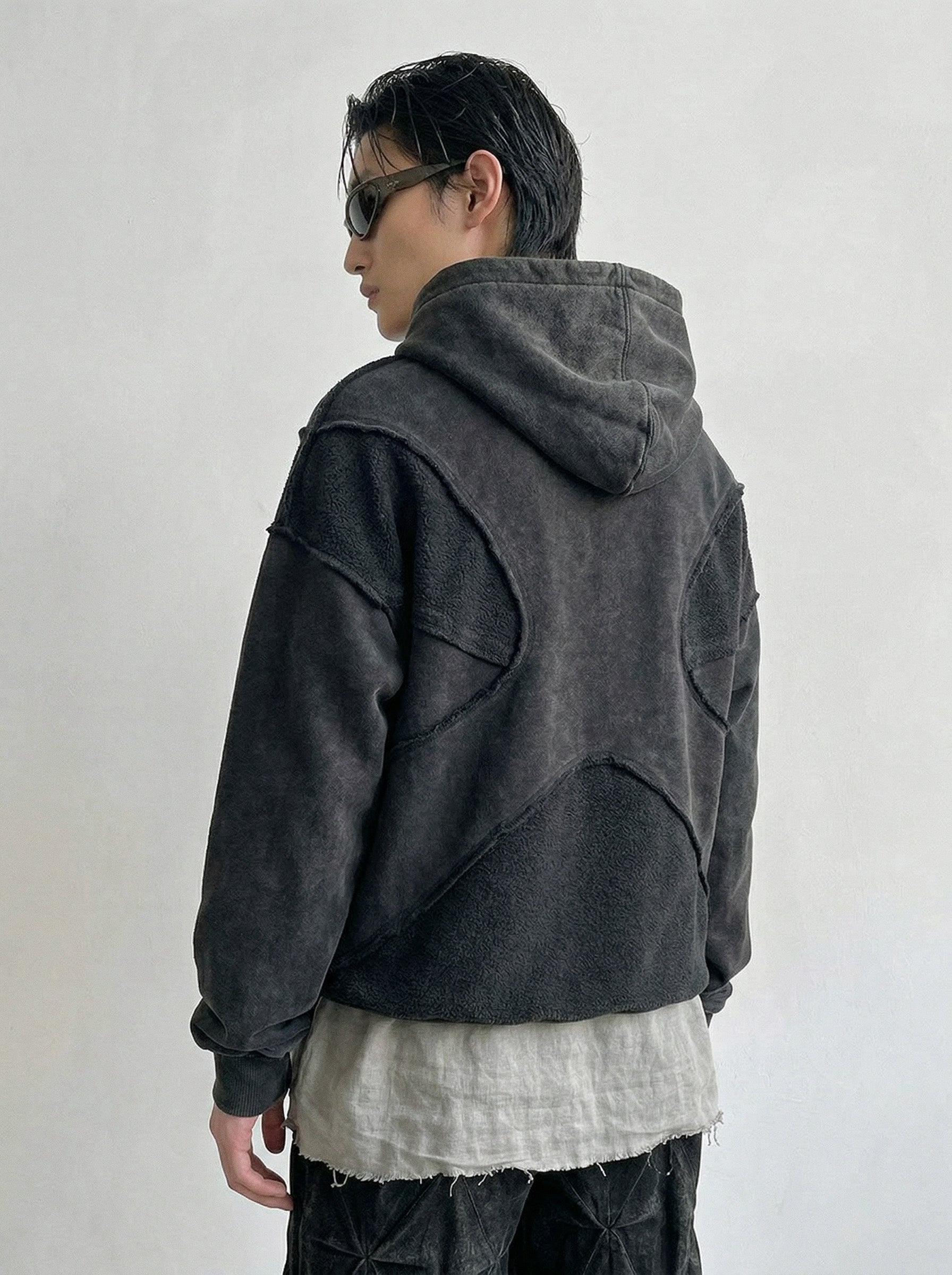 Raw Edge Patchwork Appliqué Hoodie