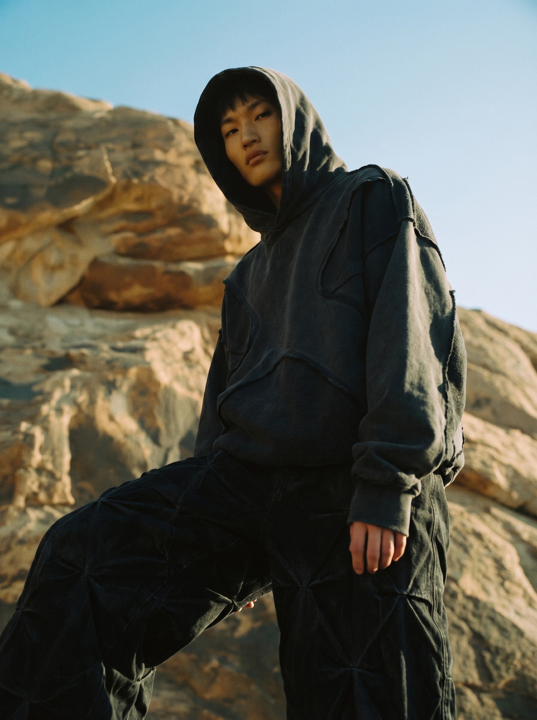 Raw Edge Patchwork Appliqué Hoodie