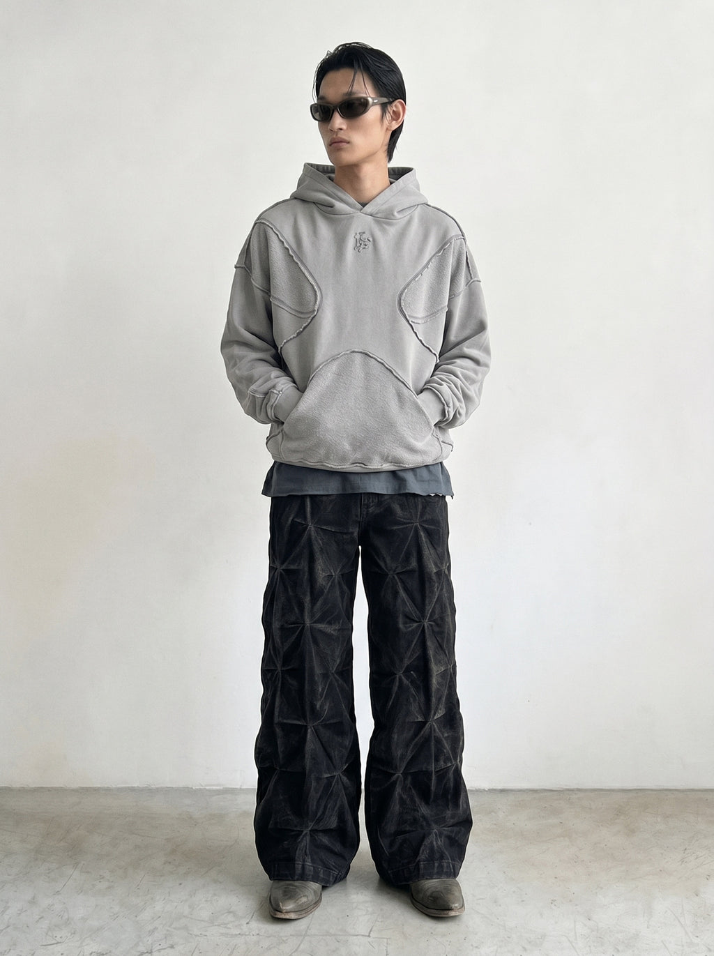 Stone Grey X-Appliqué Hoodie