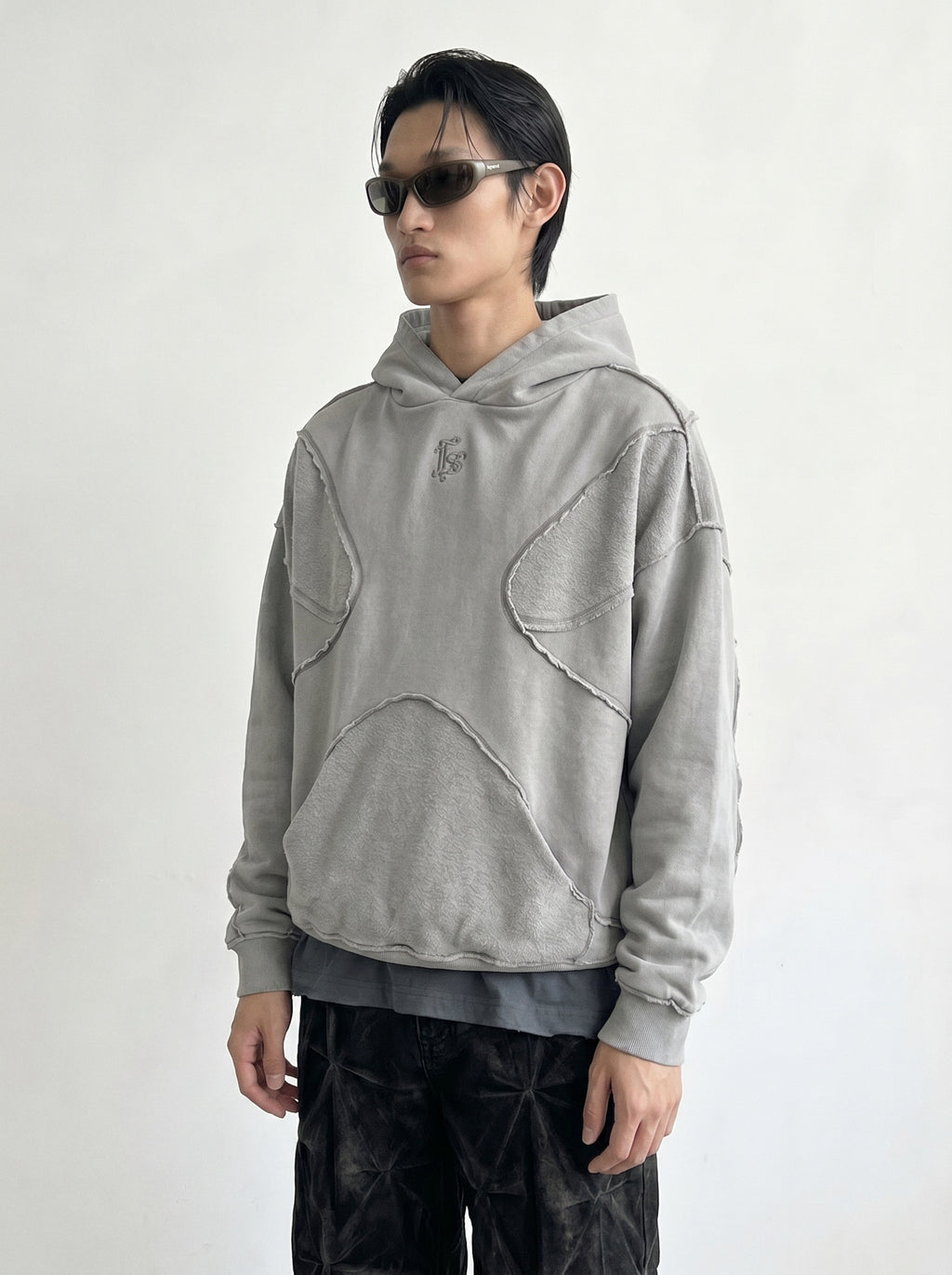 Stone Grey X-Appliqué Hoodie