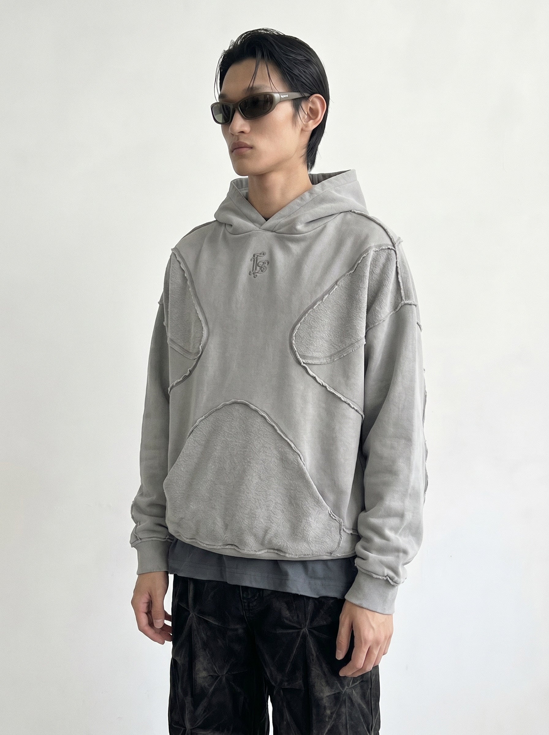 Stone Grey X-Appliqué Hoodie