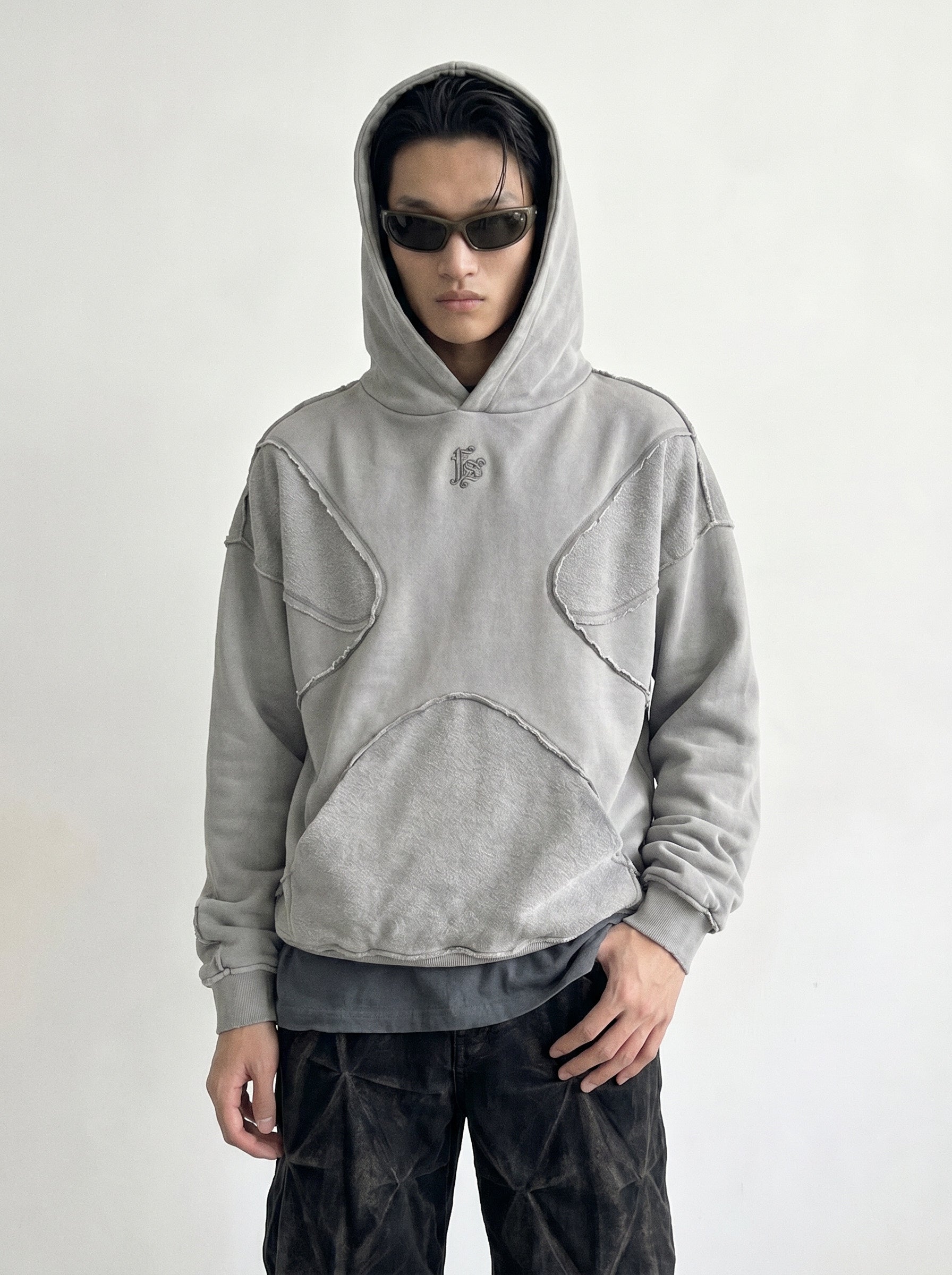 Stone Grey X-Appliqué Hoodie