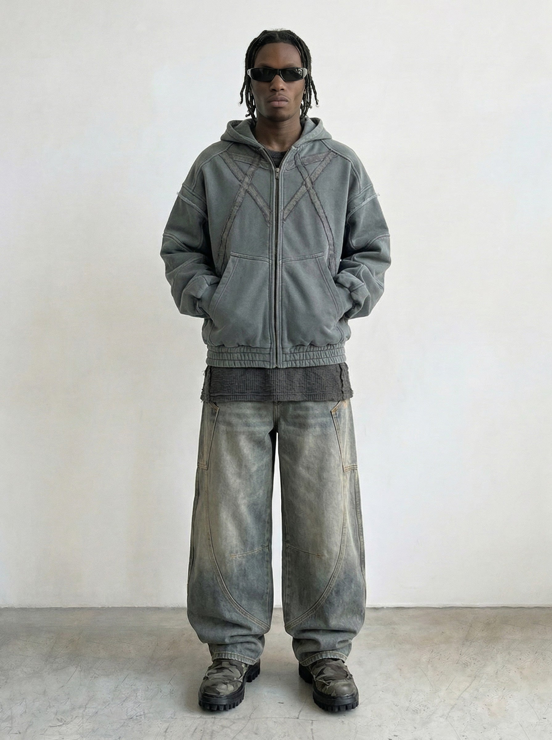 Geometric Seam Zip Hoodie