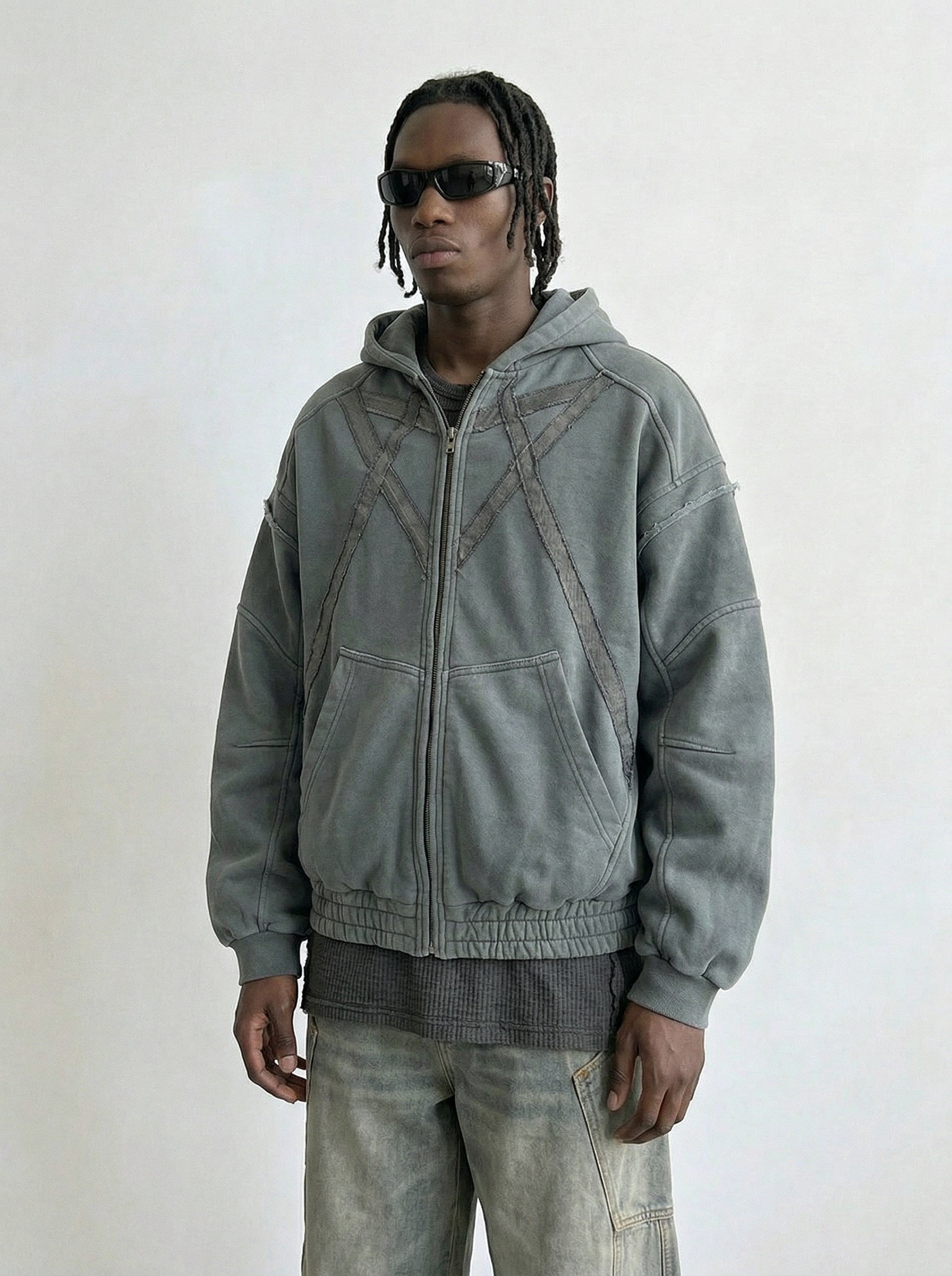 Geometric Seam Zip Hoodie