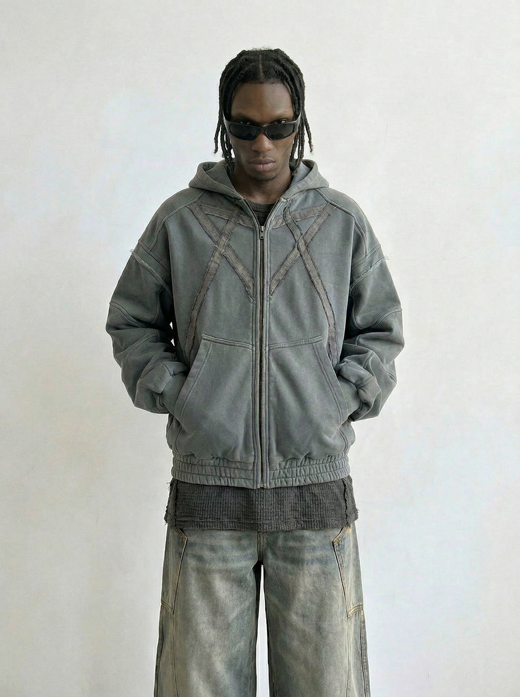 Geometric Seam Zip Hoodie