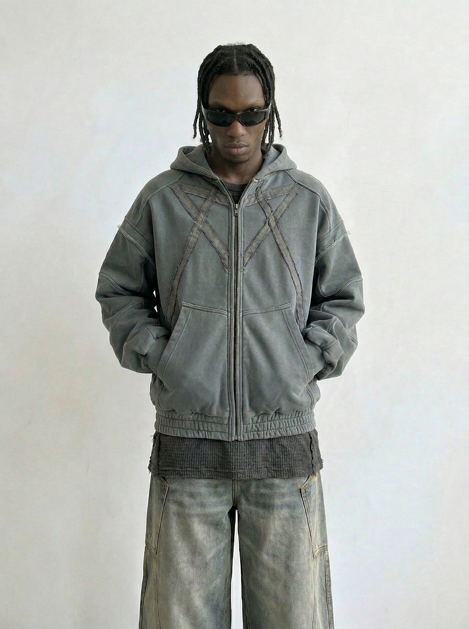 Geometric Seam Zip Hoodie