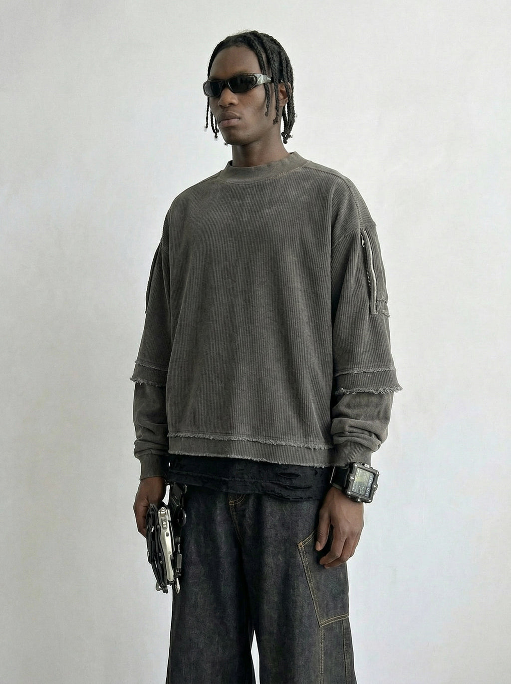 Washed Corduroy Raw Edge Crewneck