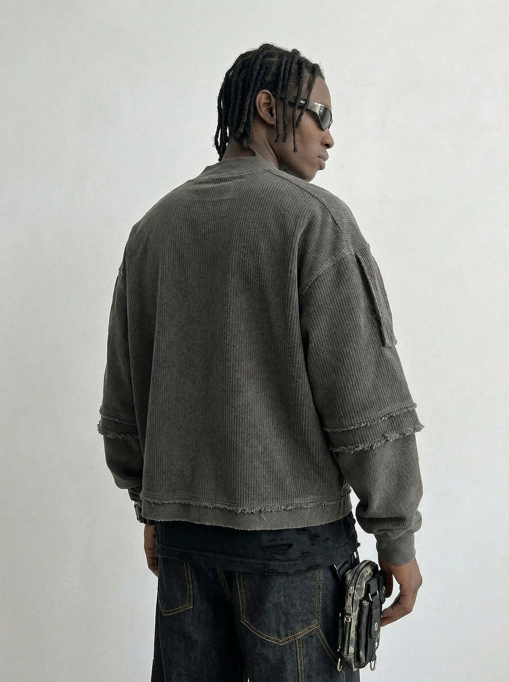 Washed Corduroy Raw Edge Crewneck