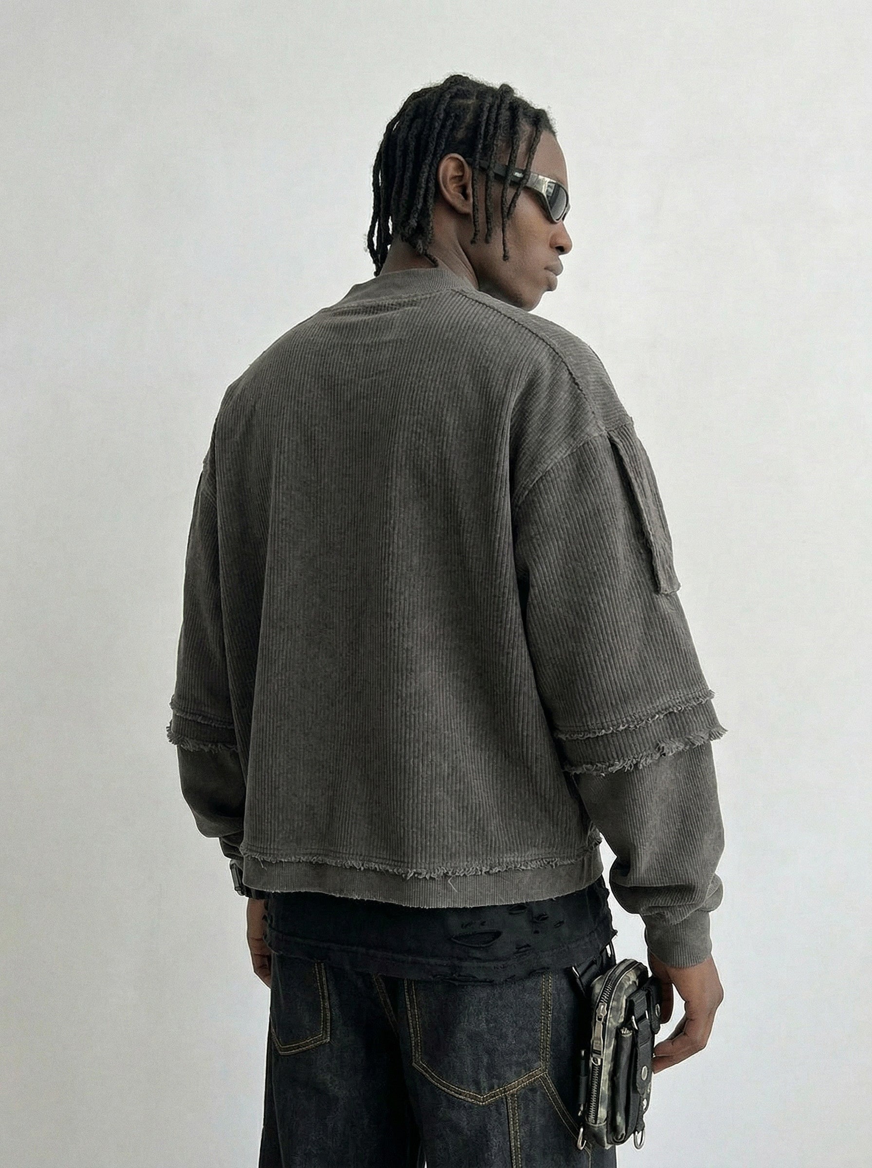 Washed Corduroy Raw Edge Crewneck