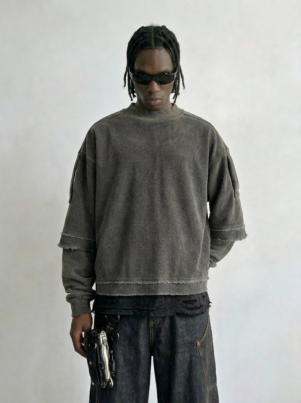 Washed Corduroy Raw Edge Crewneck