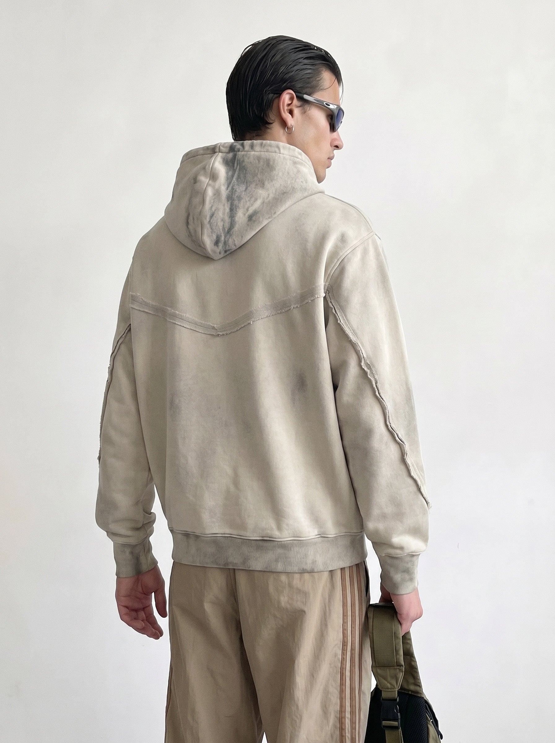Washed Sand Diagonal Zip Hoodie