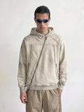 Washed Sand Diagonal Zip Hoodie