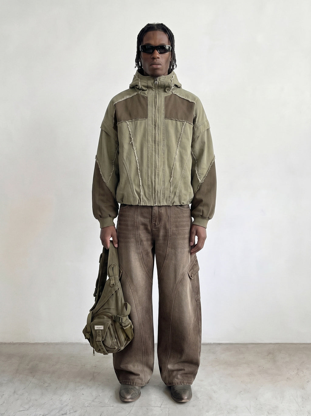 Two-Tone Patchwork Hooded Bomber