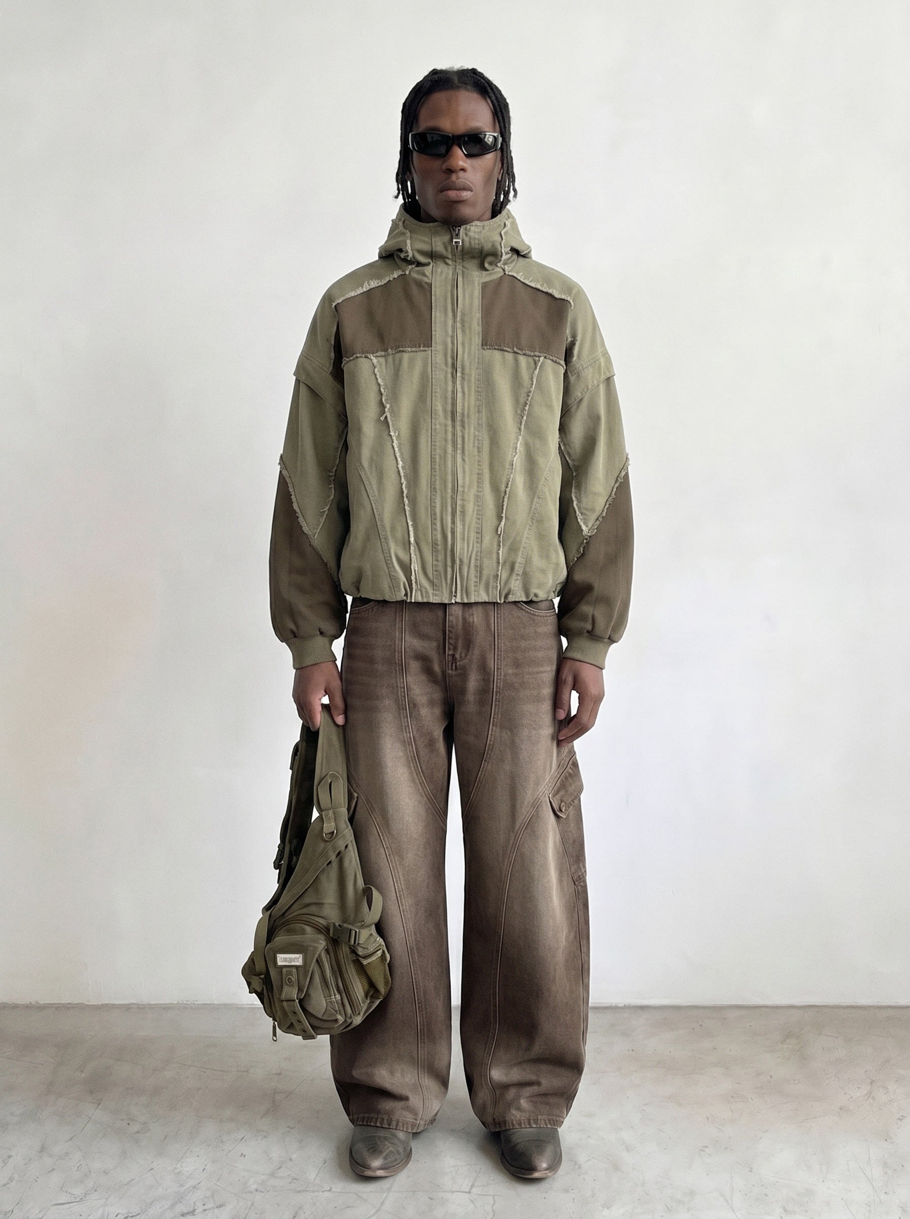 Two-Tone Patchwork Hooded Bomber