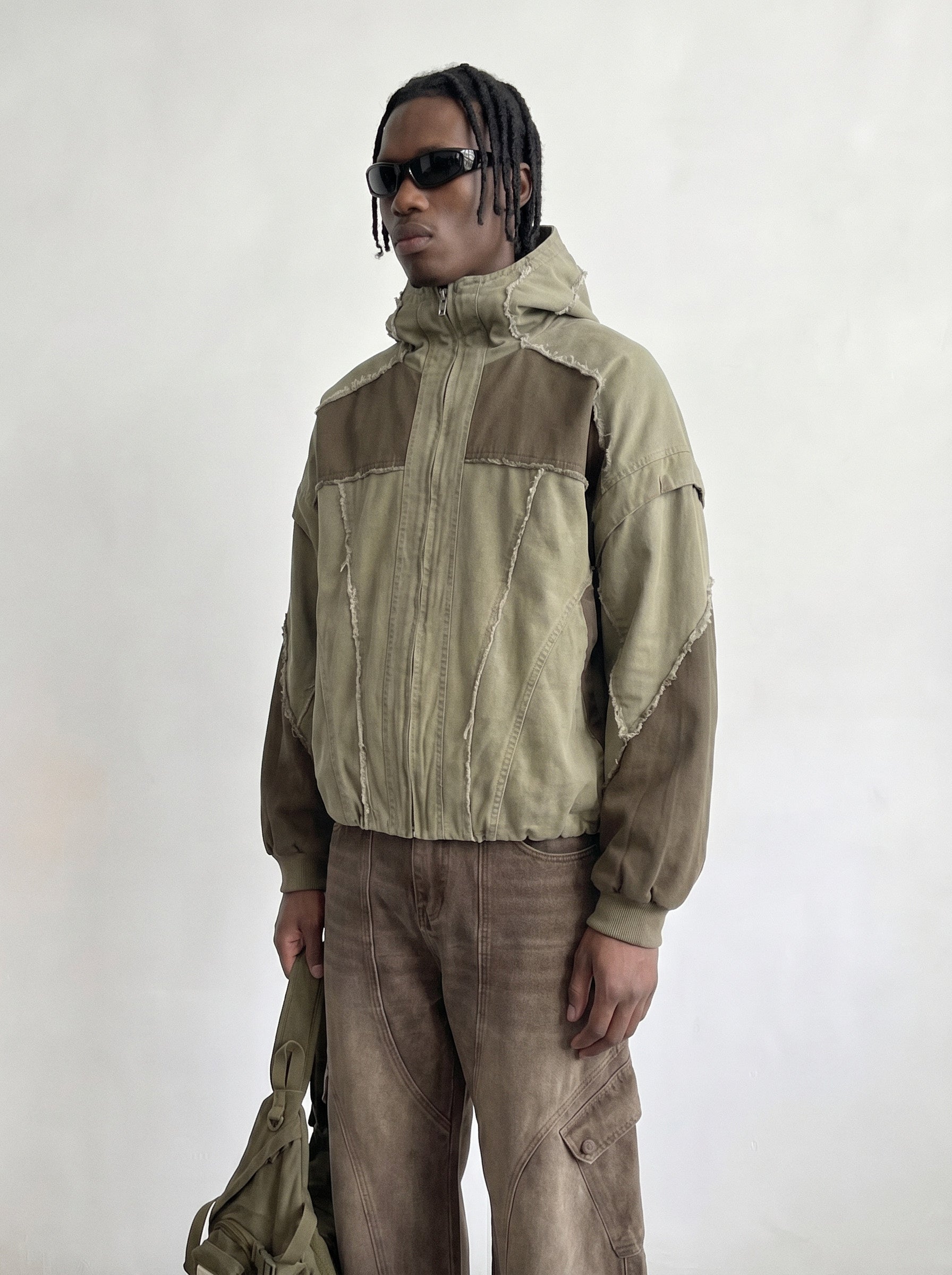 Two-Tone Patchwork Hooded Bomber