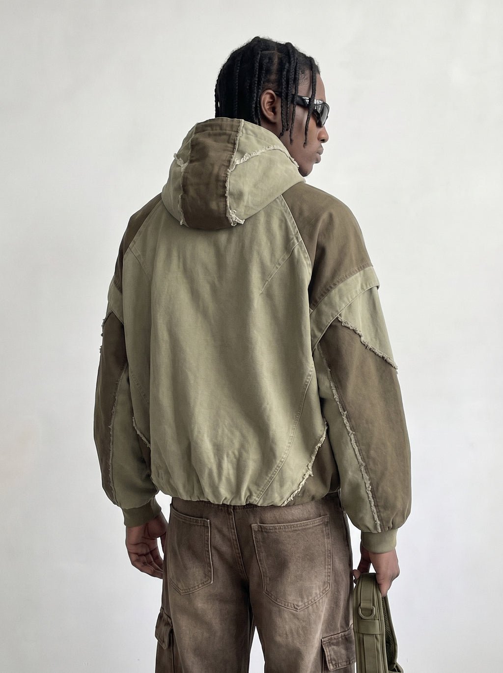Two-Tone Patchwork Hooded Bomber