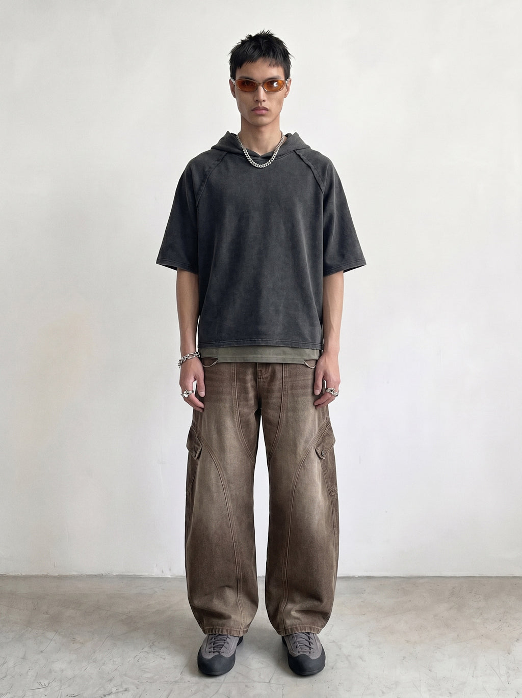 Washed Charcoal Short Sleeve Hoodie
