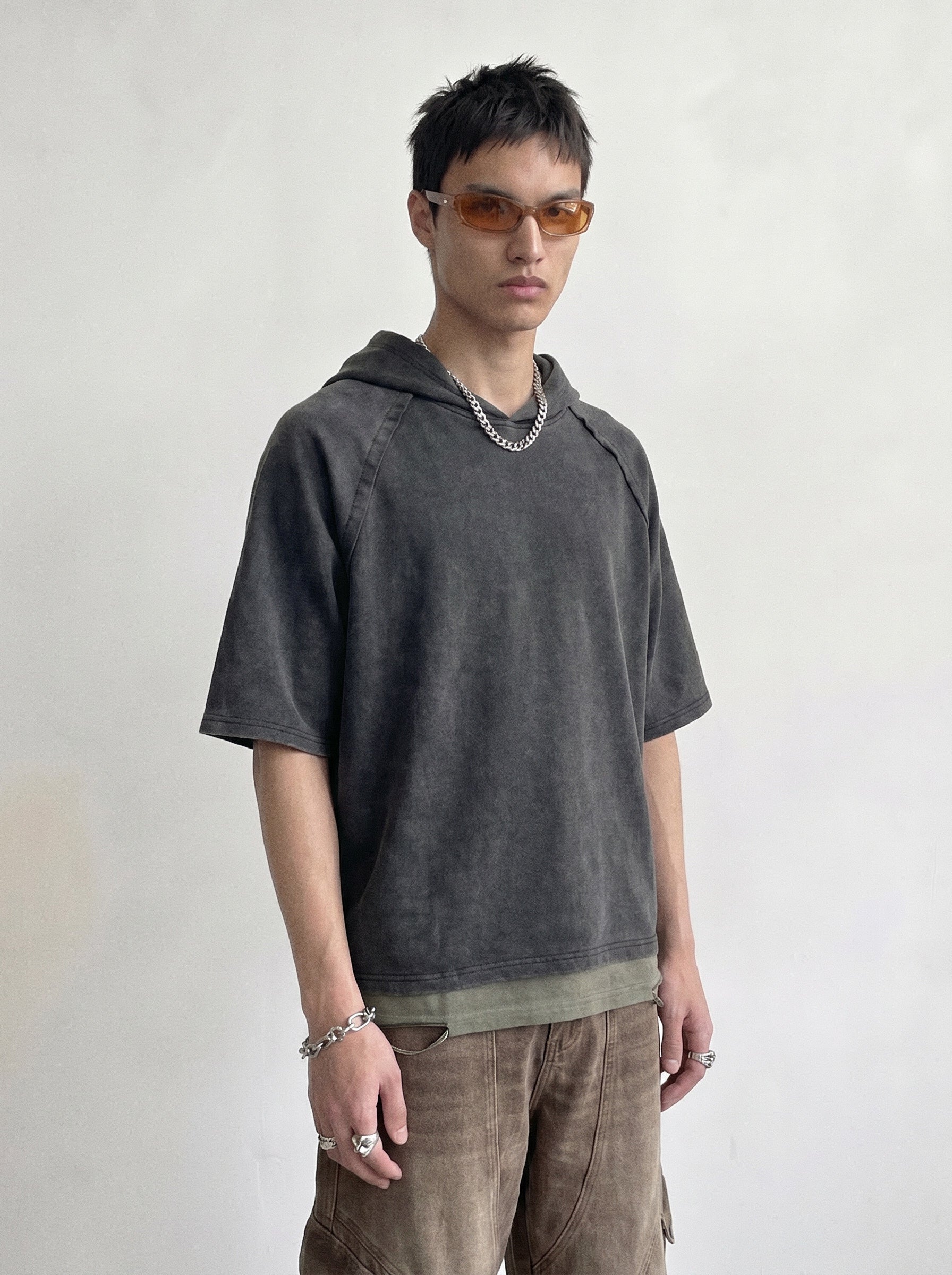 Washed Charcoal Short Sleeve Hoodie