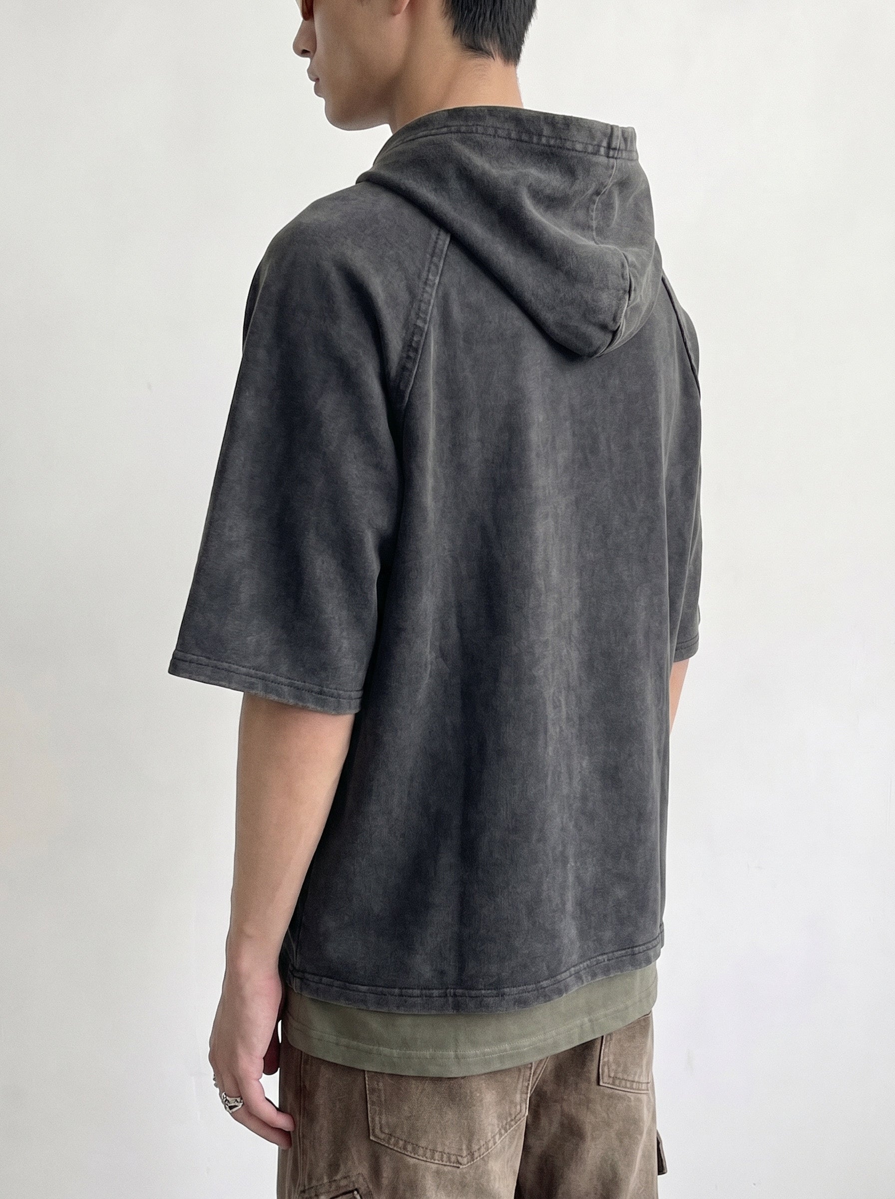 Washed Charcoal Short Sleeve Hoodie