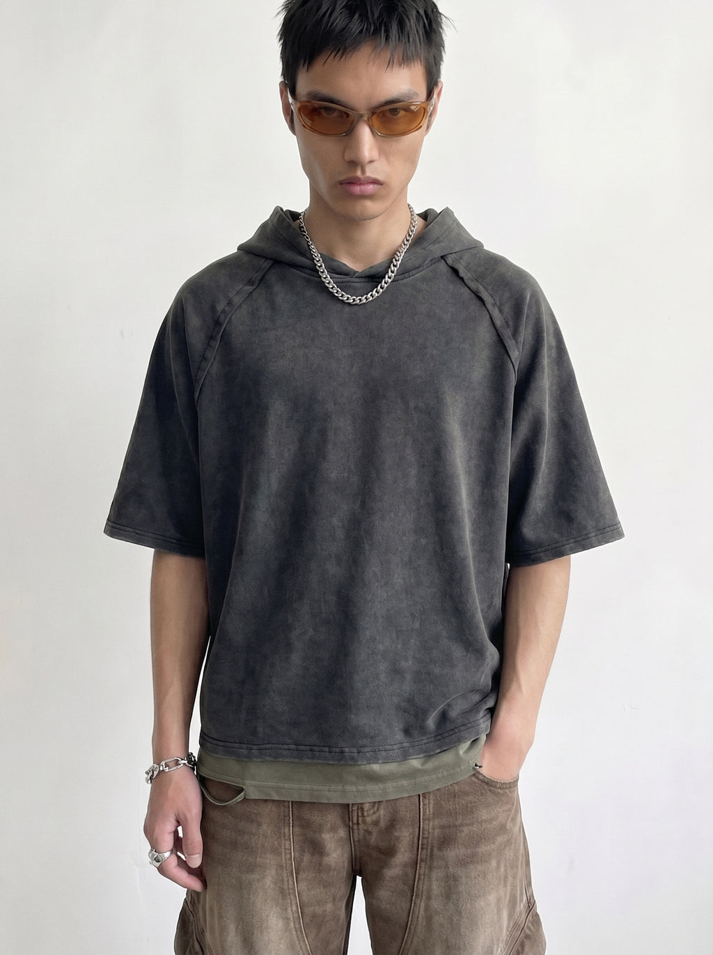Washed Charcoal Short Sleeve Hoodie