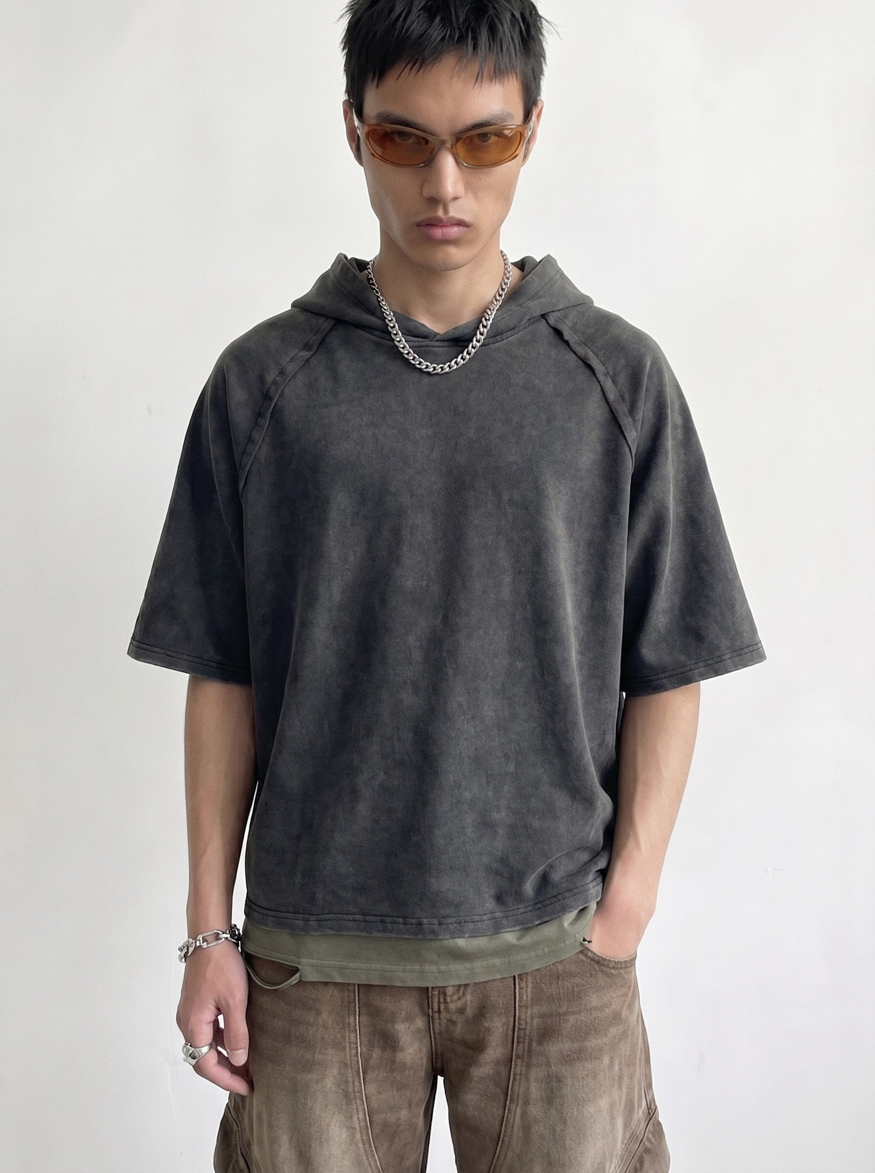 Washed Charcoal Short Sleeve Hoodie