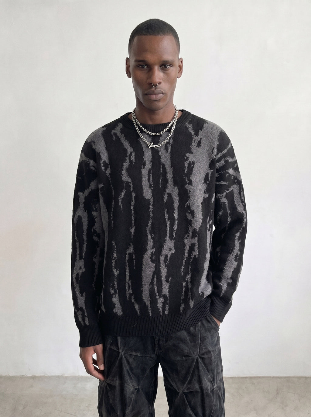 Abstract Jacquard Knit Crewneck